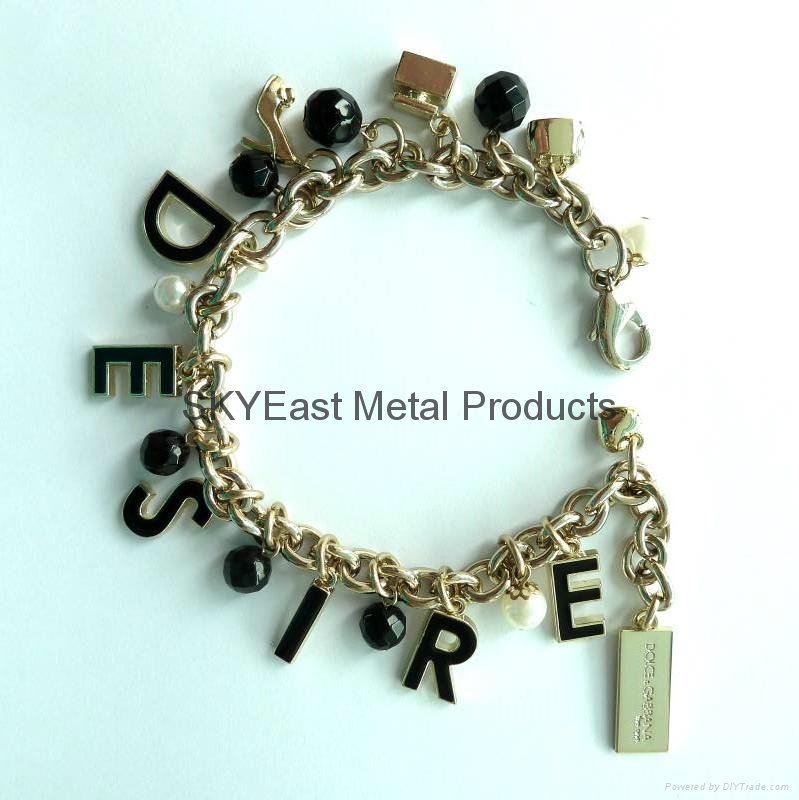 Fashion metal bracelet with charms & logo 2