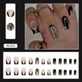 Glue on Nails Bevel Edge French Tip False Nails with Glue Gold Square Glitter  2