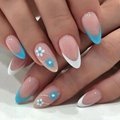 Wearable Nails Fresh Blue Flowers Press On Nails Fake Nails For Girls 