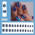 Fake Nails with Aurora Galaxy Blue Design, Full Cover Reusable Coffin Shaped 