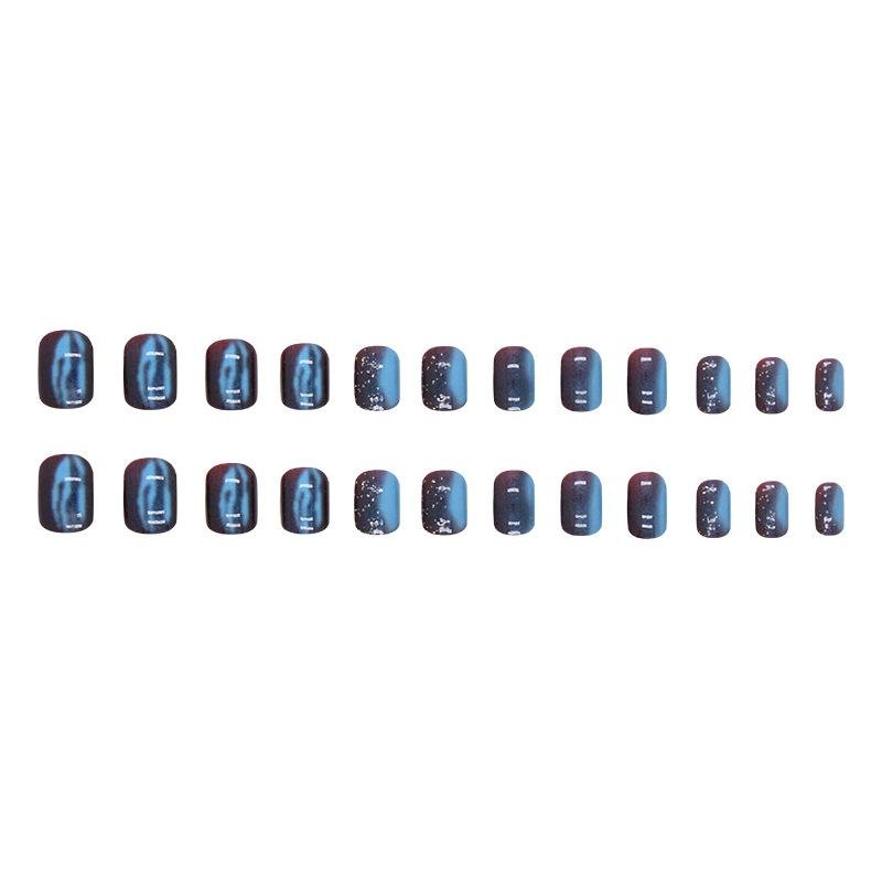 Fake Nails with Aurora Galaxy Blue Design, Full Cover Reusable Coffin Shaped  5