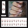 Short Ballet Glitter Powder French Nails Artificial Nails  Glue On Nails 