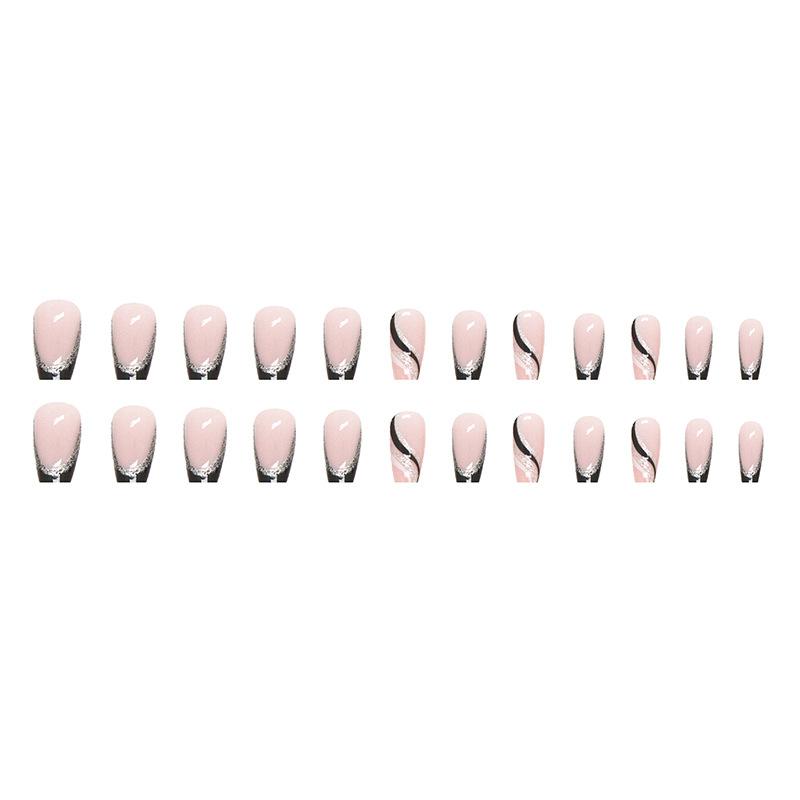 Short Ballet Glitter Powder French Nails Artificial Nails  Glue On Nails  3