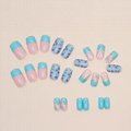 Blue Butterfly Coffin Medium Fake Nails Acrylic Glue On Nails For Womens 