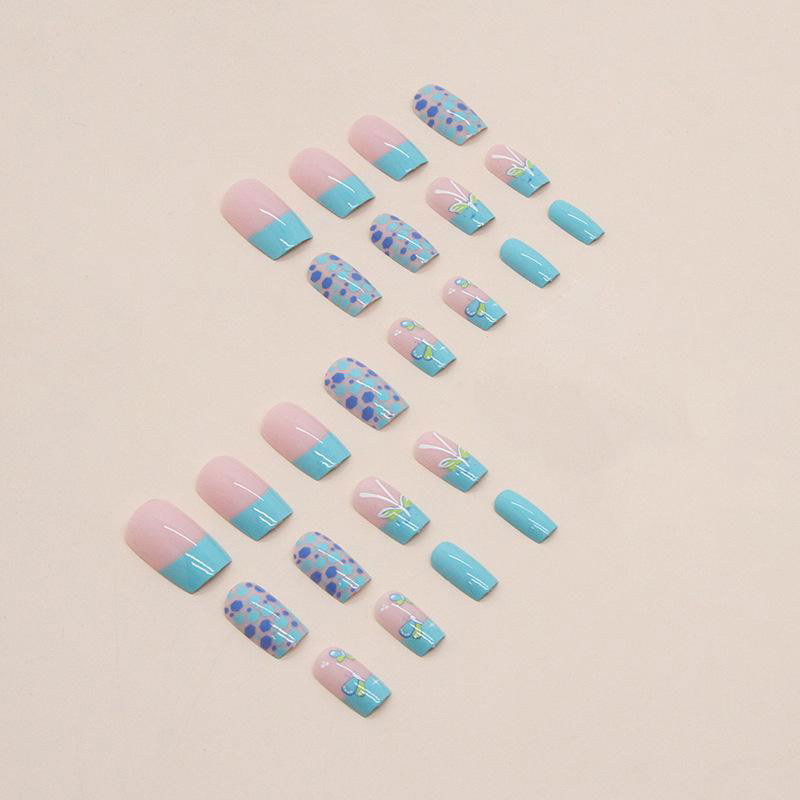 Blue Butterfly Coffin Medium Fake Nails Acrylic Glue On Nails For Womens  5