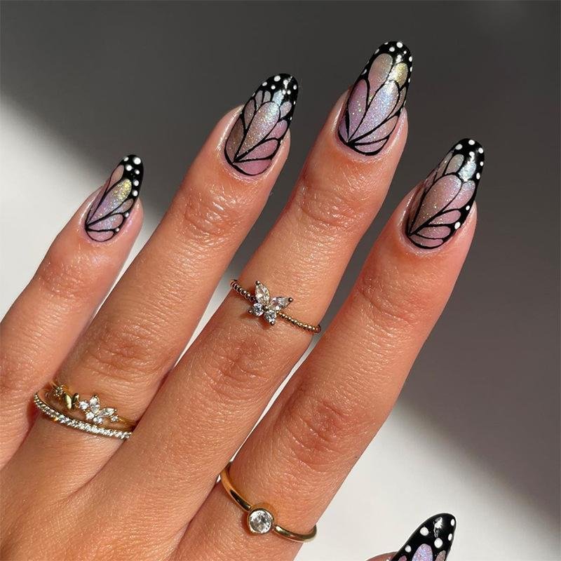 24pcs Aurora Butterfly Press On Nails False Nails For Girls & Womens 1