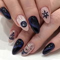 Dark Blue Elk Cat Almond Fake Nails Christmas Theme