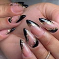 Gold Foil Black Oval Fake Nails Press On Nails 