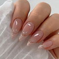 Glue On Nails Almond False Nails  French Style Gold Edge Glitter Fake Nails 