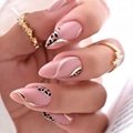 Fake Nails Press Ons  Leopard Almond French Style  Wave Gold Stripe False Nails 