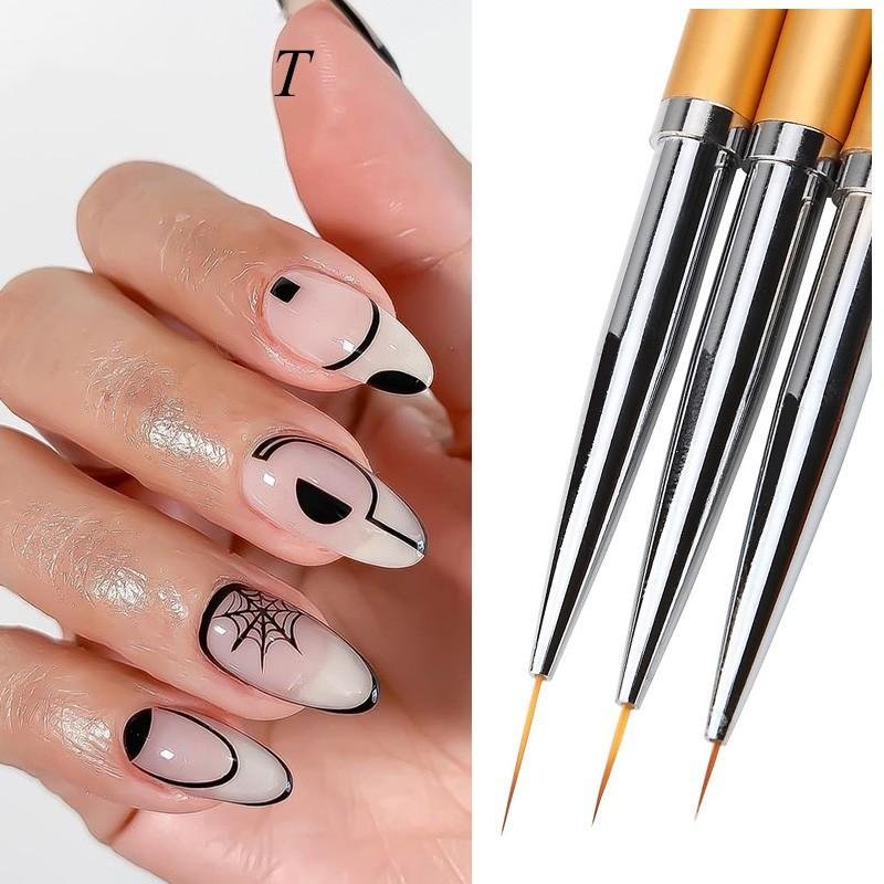3pcs Nail Art Brushes Liner Striping Brush Fine Nail Art Long Striper Pen Set 