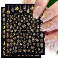 Xmas Laser Gold Plated Nail Stickers  Elk Snow Flake Nail Tips  1