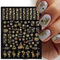 Xmas Laser Gold Plated Nail Stickers  Elk Snow Flake Nail Tips  3