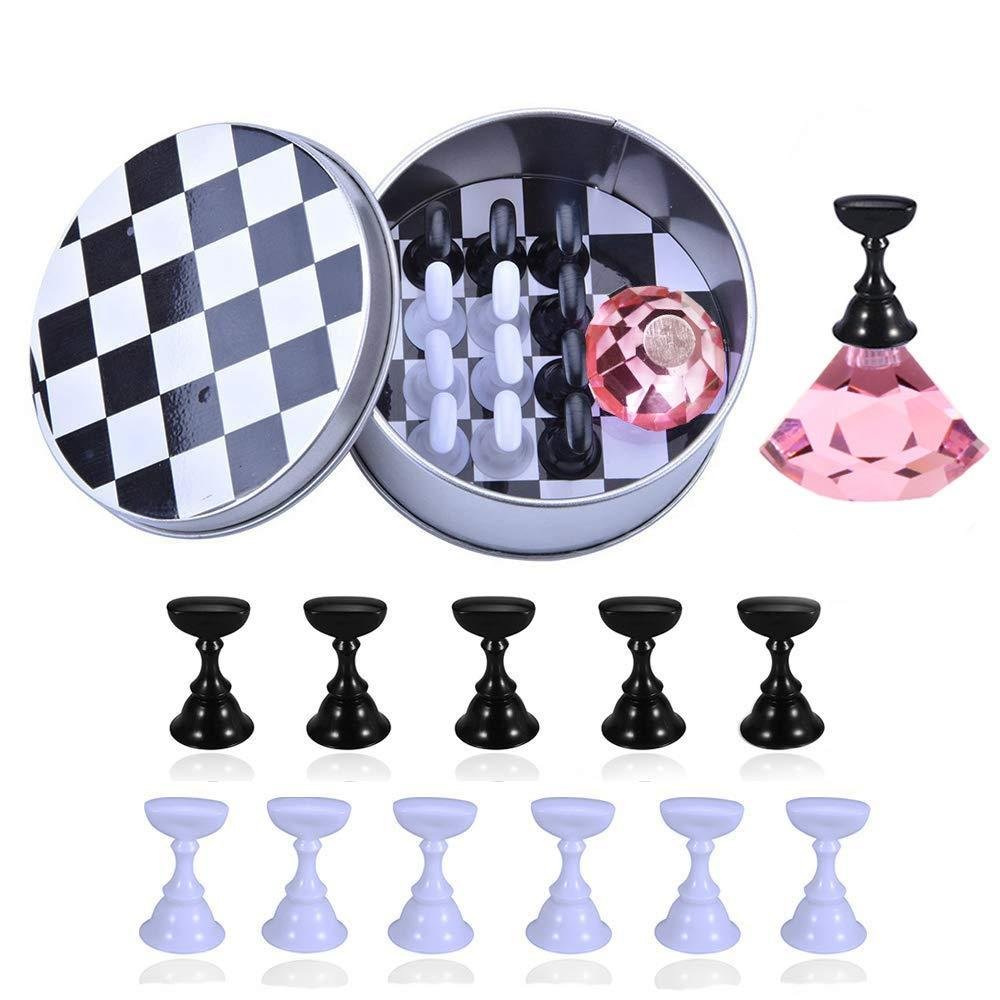 Magnetic Nail Stand Tips Holders Crystal Holder Chessboard  Nail Art Training 