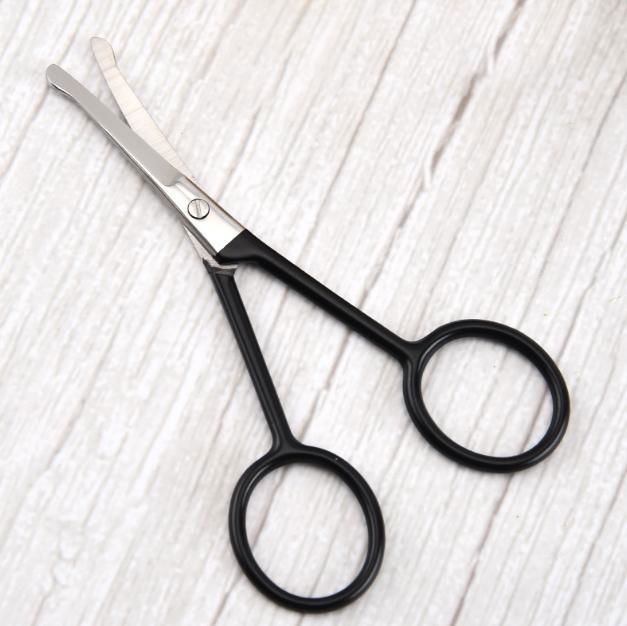 Stainless Steel Facial Hair Scissors Black Ring handle Round Tip Small