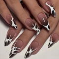 Almond Fake Nails Gradient White Net Eyes Pattern Press On Nails  