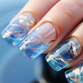 Square False Nails Cool Blue Wave Press On Nails Wearable Nails Fake Nails 