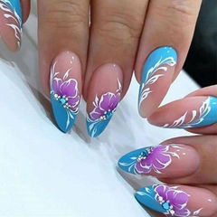 Almond False Nails Gorgeous Flower Pattern Press On Nails False Nails 