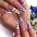 Almond Press On Nails Elegant Fflowers Glue On Nails Middle Length  1