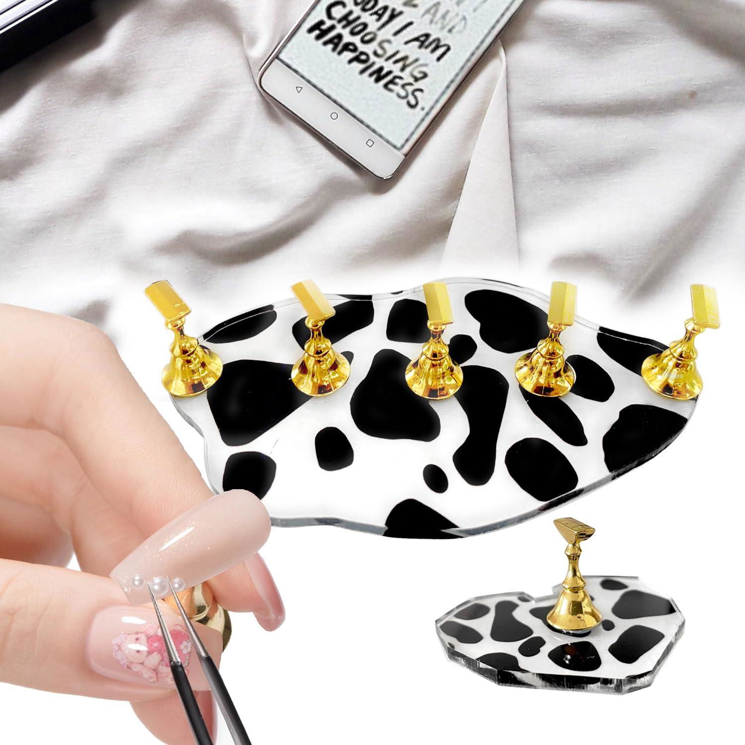 Nail Art Practise Holder Nail Tip Display Work Stand Set Cow Print  Magnetic  2