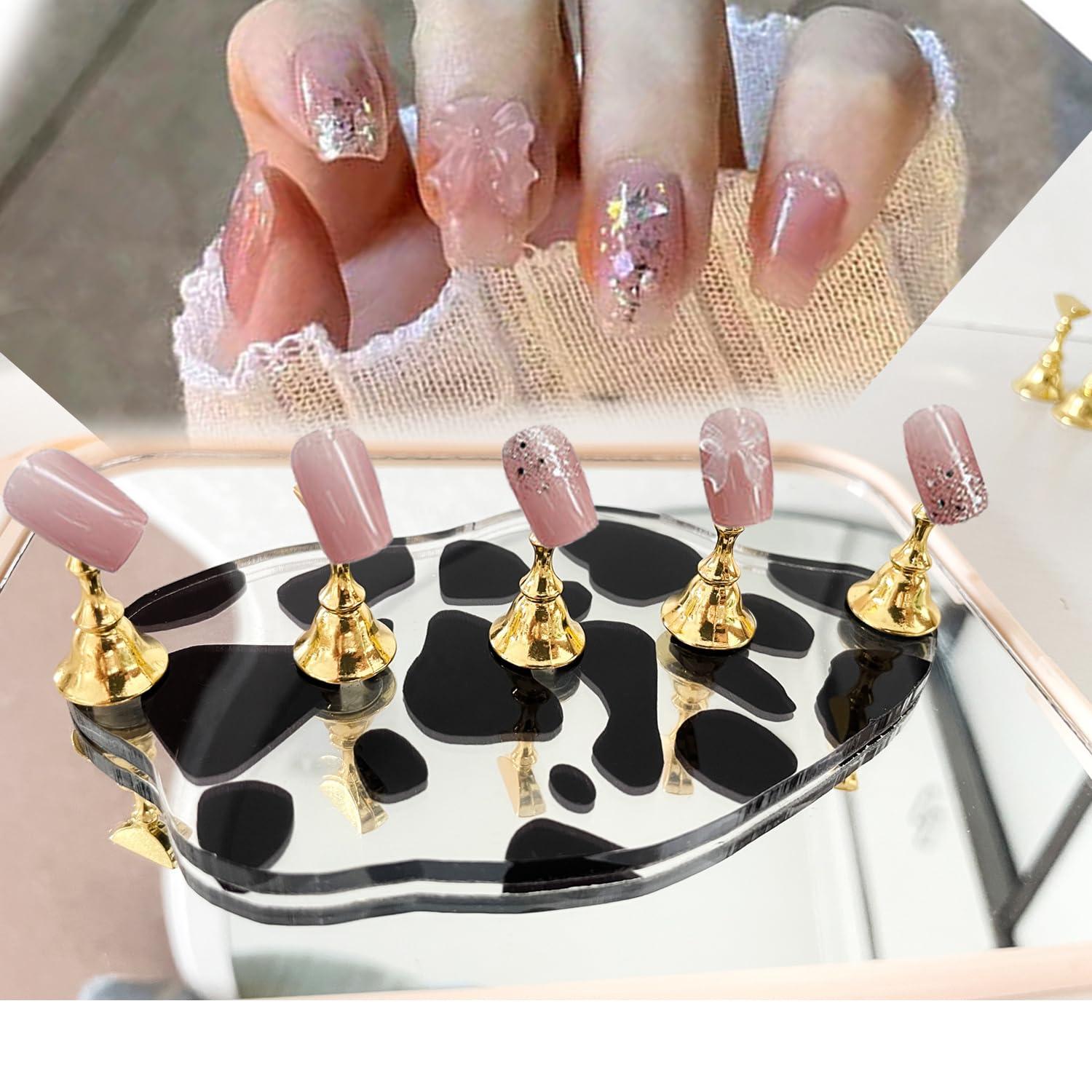 Nail Art Practise Holder Nail Tip Display Work Stand Set Cow Print  Magnetic  3