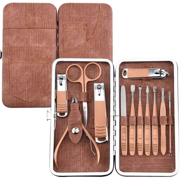 Manicure Sets 12 In 1 Jeans Wrap Box Toenail Cutter Nail Clipper Tweezer  2