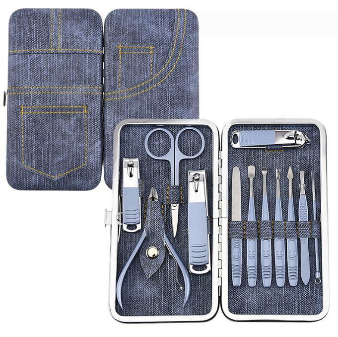 Manicure Sets 12 In 1 Jeans Wrap Box Toenail Cutter Nail Clipper Tweezer 