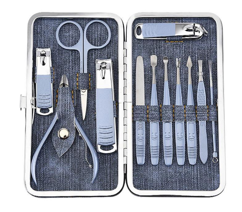 Manicure Sets 12 In 1 Jeans Wrap Box Toenail Cutter Nail Clipper Tweezer  4