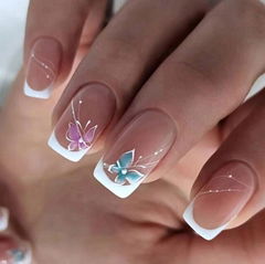 Butterfly Press on Nails Short Medium Almond Stiletto Glue on Nails