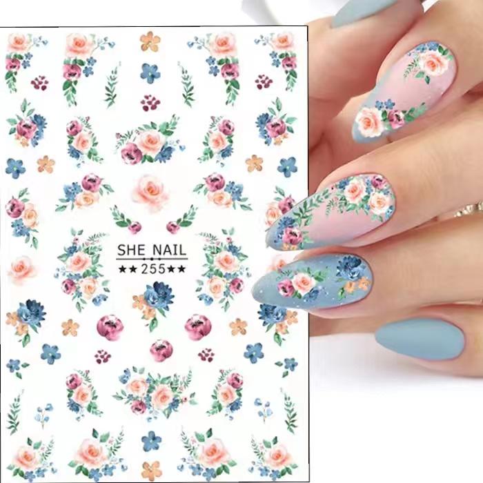 Flower Nail Stickers Water Transfer Nail Decals Nail Tips 254 (China