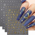 Sun Moon Star Nail Stickers Self Adhesive Silver Gold Nail Decals Nail Tips  1
