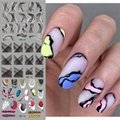 Colorful French Stripe Nail Art Stickers Abstract Water Transfer Nail Decals 