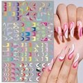 Colorful French Stripe Nail Art Stickers Abstract Water Transfer Nail Decals 