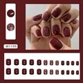 Stick On Nails Short Wine Red Fake Nails Bling Bling Press On Nails 