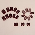 Stick On Nails Short Wine Red Fake Nails Bling Bling Press On Nails 