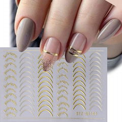  French Line Nail Stickers Gold Silver Rose Gold Line Nail Decals 3D Self Sticky