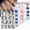 Semi Transparent French Nail Stickers 3D Self-Adhesive Black and White Stripe Ha