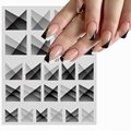 Semi Transparent French Nail Stickers 3D Self-Adhesive Black and White Stripe Ha 3
