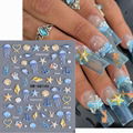 5D Embossed Seashell Starfish Nail Art Stickers Self Adhesive Marine Life Nail D 2