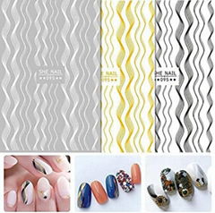 Nail Art Sticker Laser Gold Metal Self Adhesive Stripe Wave Line Band 