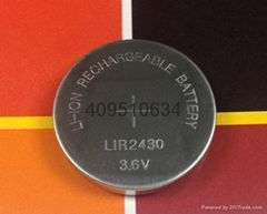 3.6V可充電鋰離子扣式電池LIR2430紐扣電池