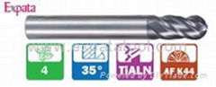 Four flute solid carbide standard length ball end mill.