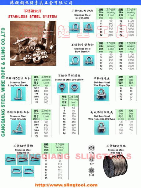 Stainless Steel System,Wire Rope,Shackle,Eye Screw,Wire Rope Clip,Snap Hook