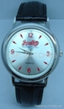 stainless steel watch with genuine leather strap
