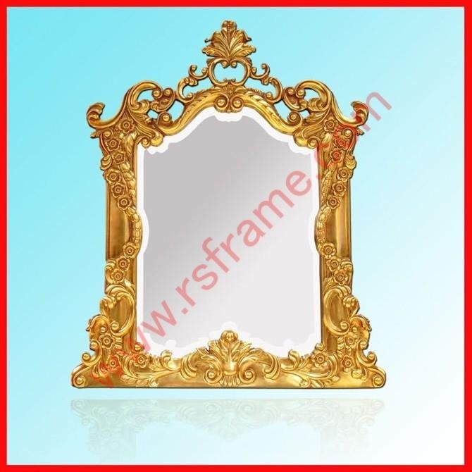 Supply high-grade of gold ornamental engraving Hotels PU decorative mirror frame