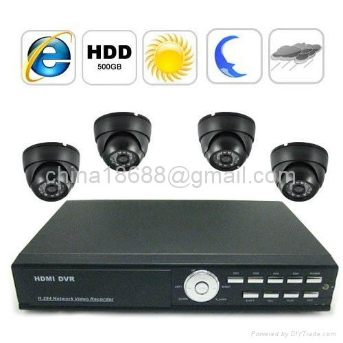 Complete Surveillance System with 4-Channel Embedded Linux DVR + 4 Cameras