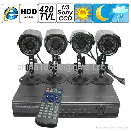 4 Channel H.264 DVR System with 4 Waterproof IR 1/3 420TVL Sony CCD Cameras