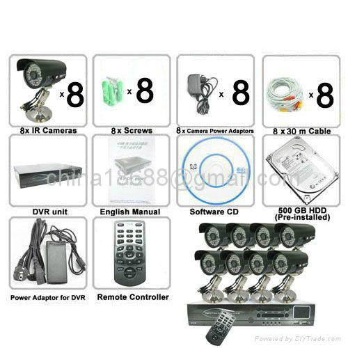 500G HDD 8-Channel High-def DVR System + 8 Black Surveillance Cameras 3