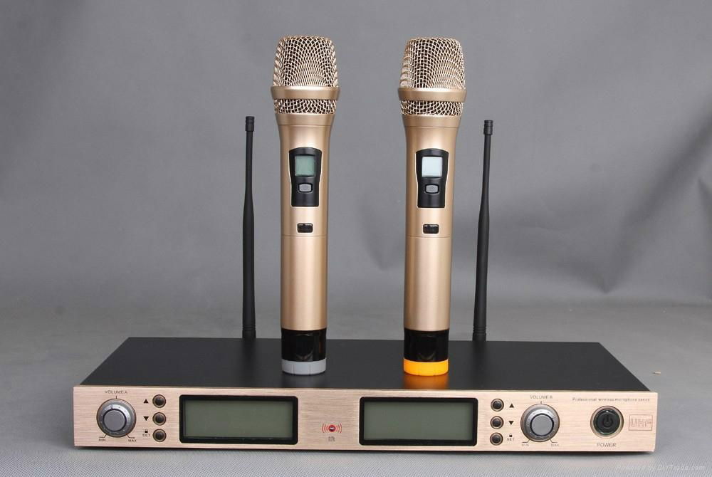 M9100 UHF Dual Channel IR Wireless Microphone  Golden Color Panel