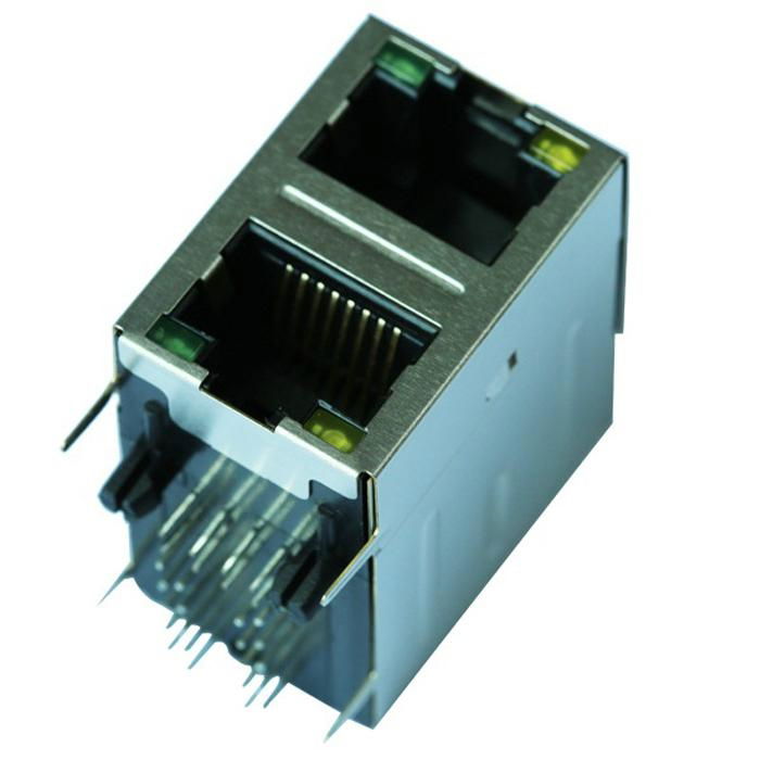 0879-2C1R-54 2X1  RJ45 Connector With Gigabit Integrated Magnetics 